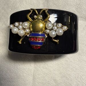 Black Bangle Bracelet with Gold Bee and Pearls